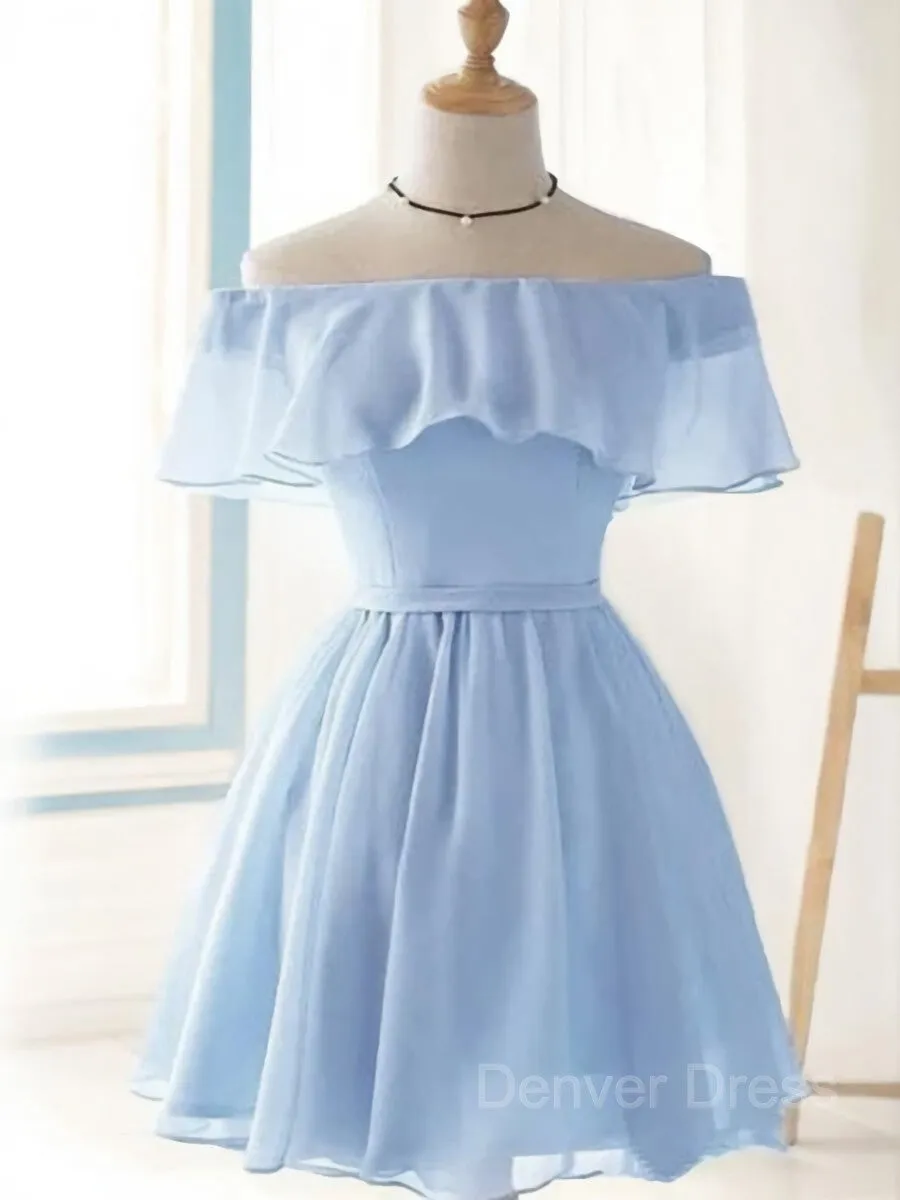 A-Line Off-the-Shoulder Short Chiffon Homecoming Dresses With Ruffles