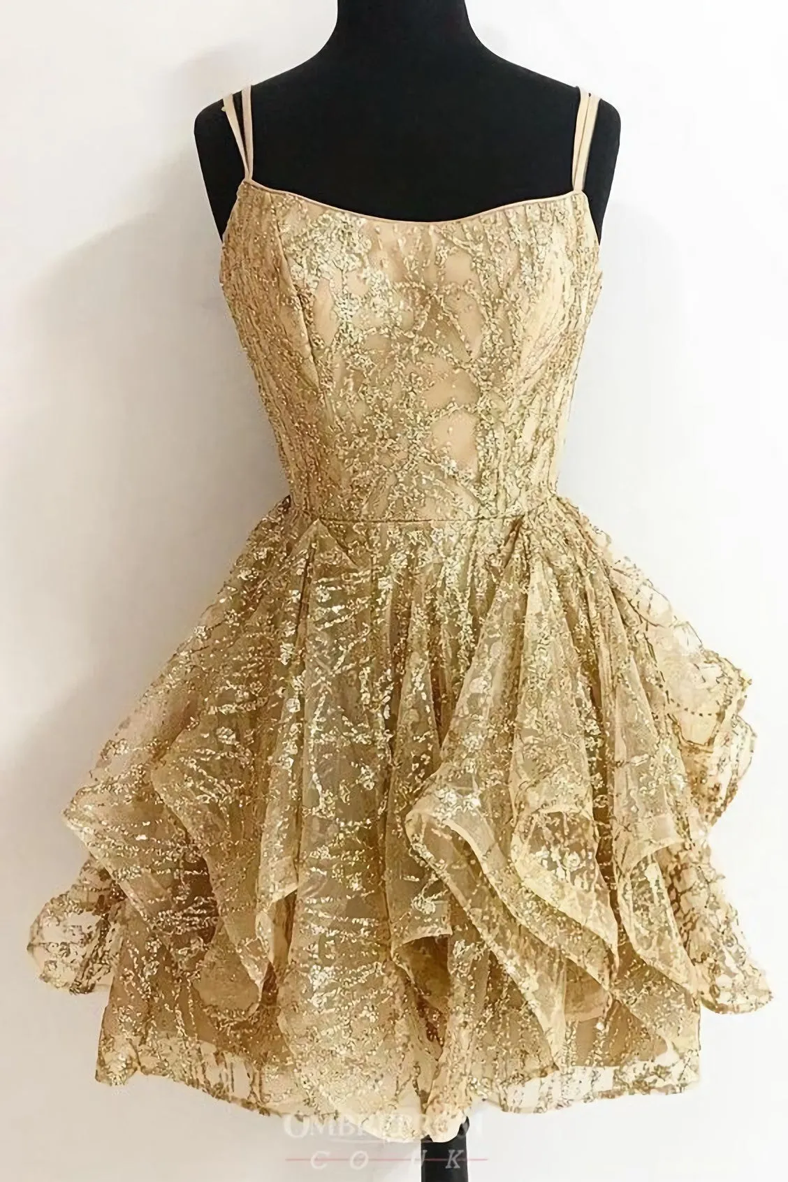 A Line Sequins Gold Short Homecoming Dresses Glitter Cocktail Party Dress