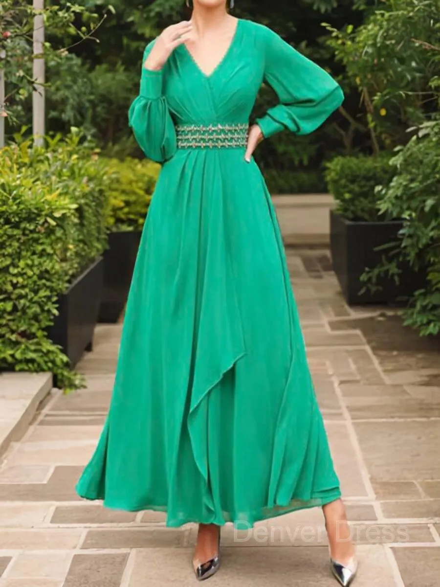 A-Line V-neck Ankle-Length Chiffon Mother of the Bride Dresses With Belt