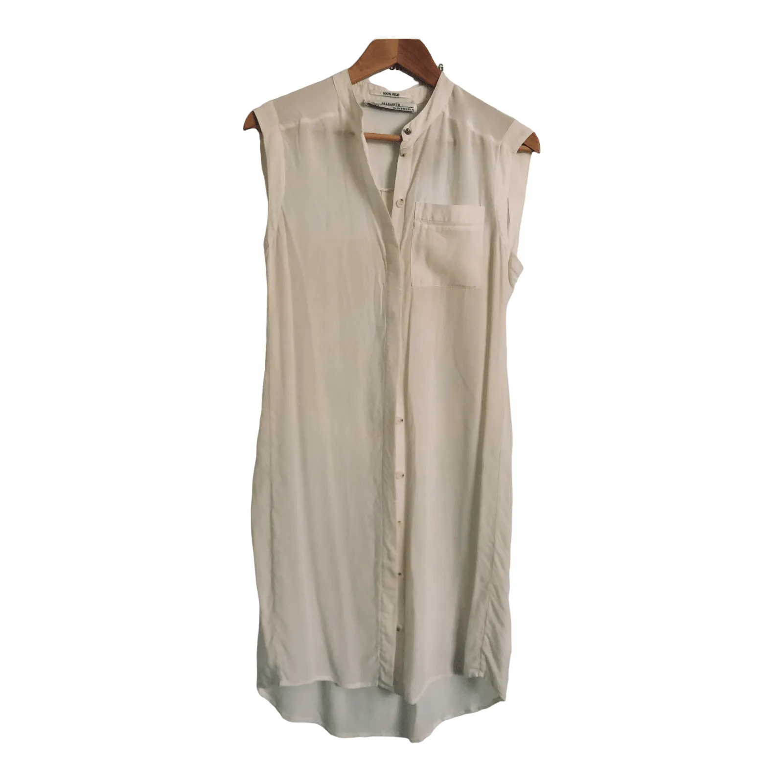 AllSaints 100% Silk Sleeveless Tunic Dress Cream UK Size 8