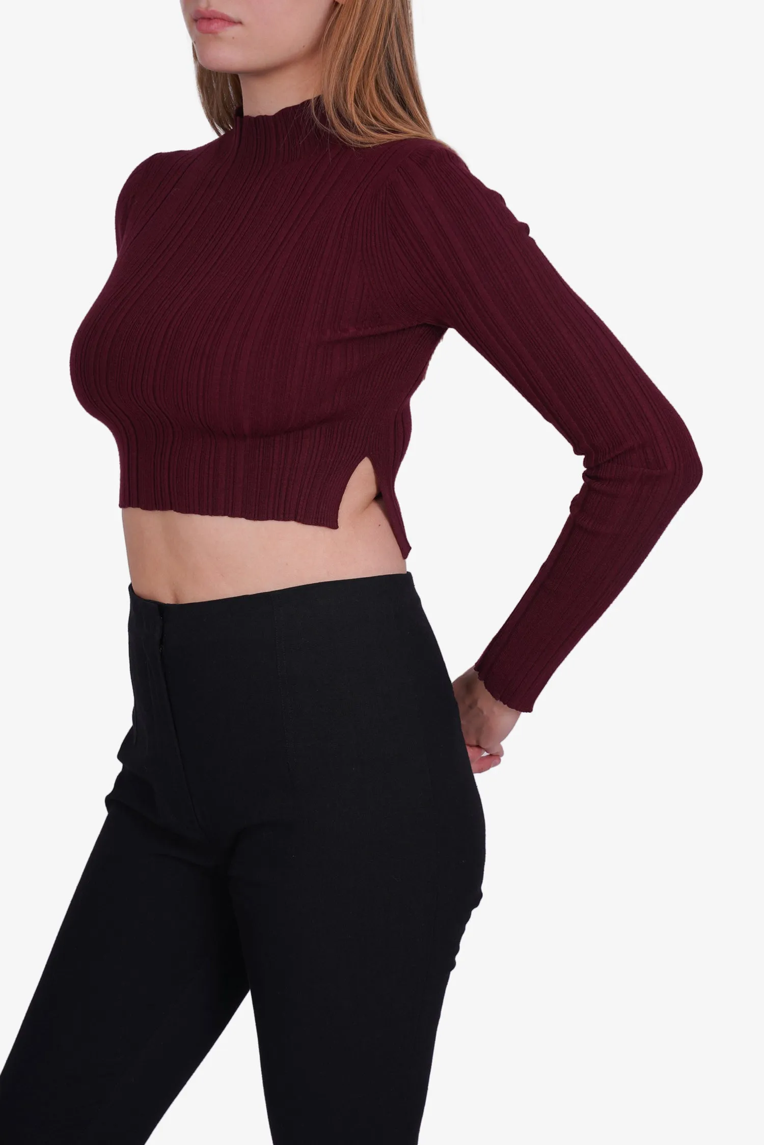 AllSaints Burgundy Ribbed Long-sleeve Sweater Size S