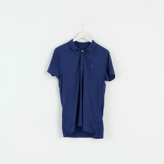 AllSaints Mens L Polo Shirt Navy Cotton Bramford SS Polo Slim Top