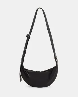 AllSaints Recycled Half Moon Shoulder Bag, Black/Black