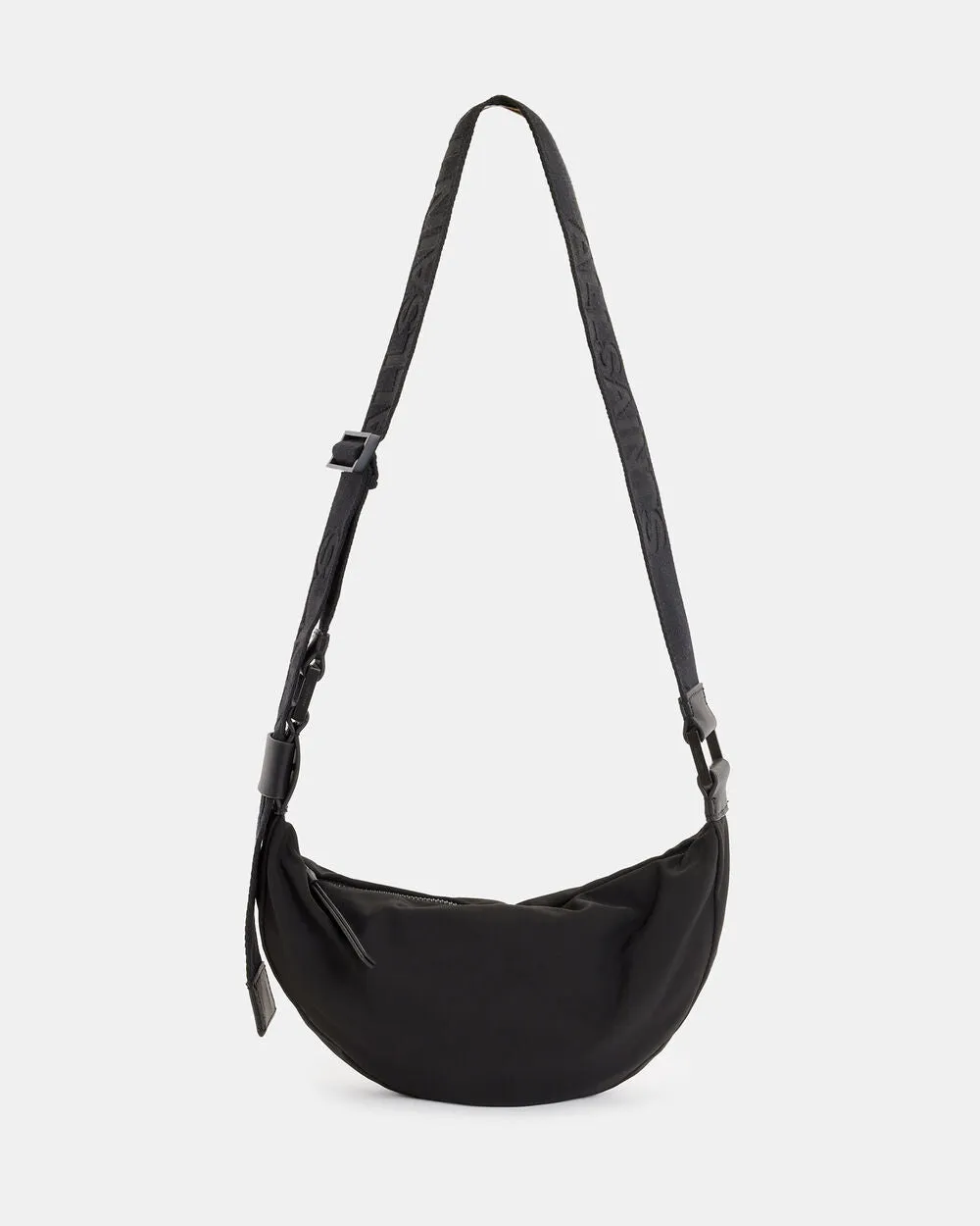 AllSaints Recycled Half Moon Shoulder Bag, Black/Black