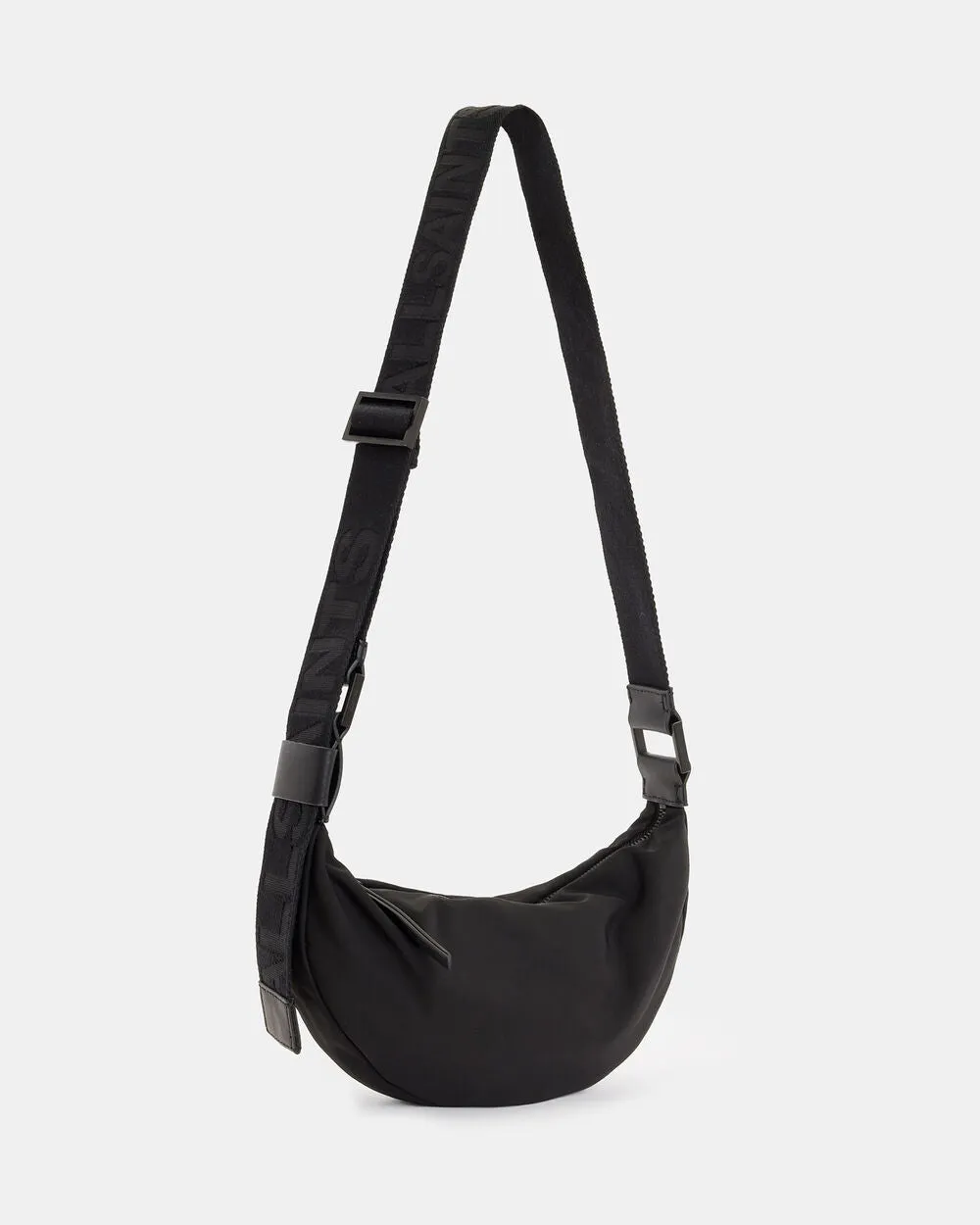 AllSaints Recycled Half Moon Shoulder Bag, Black/Black