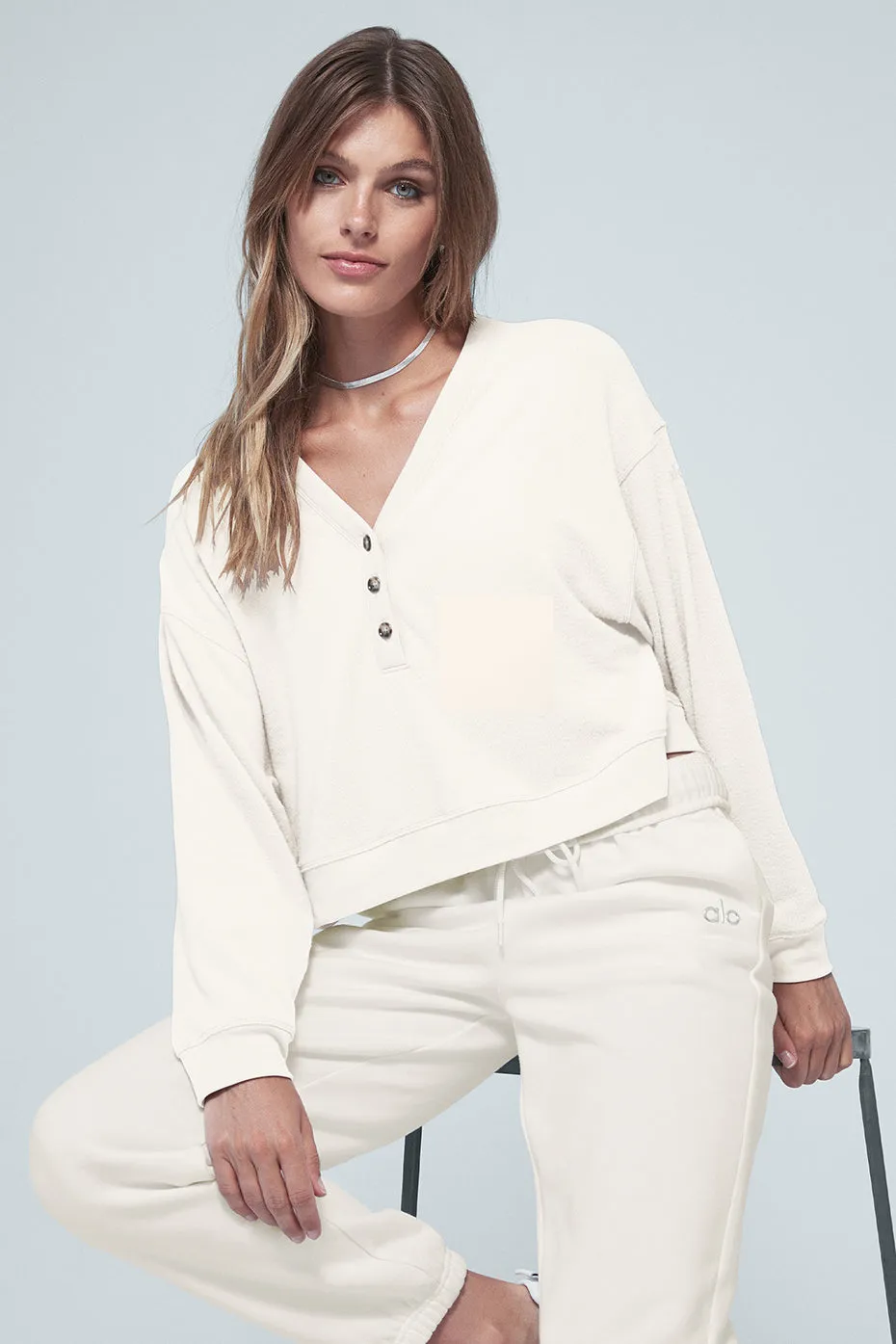 Alolux Soho Cropped Henley - Ivory