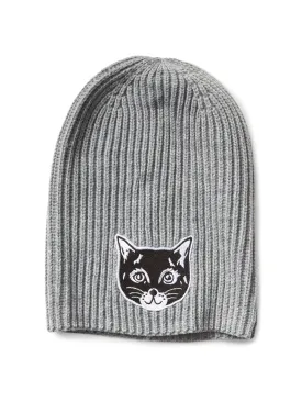 Animal graphic beanie grey cat