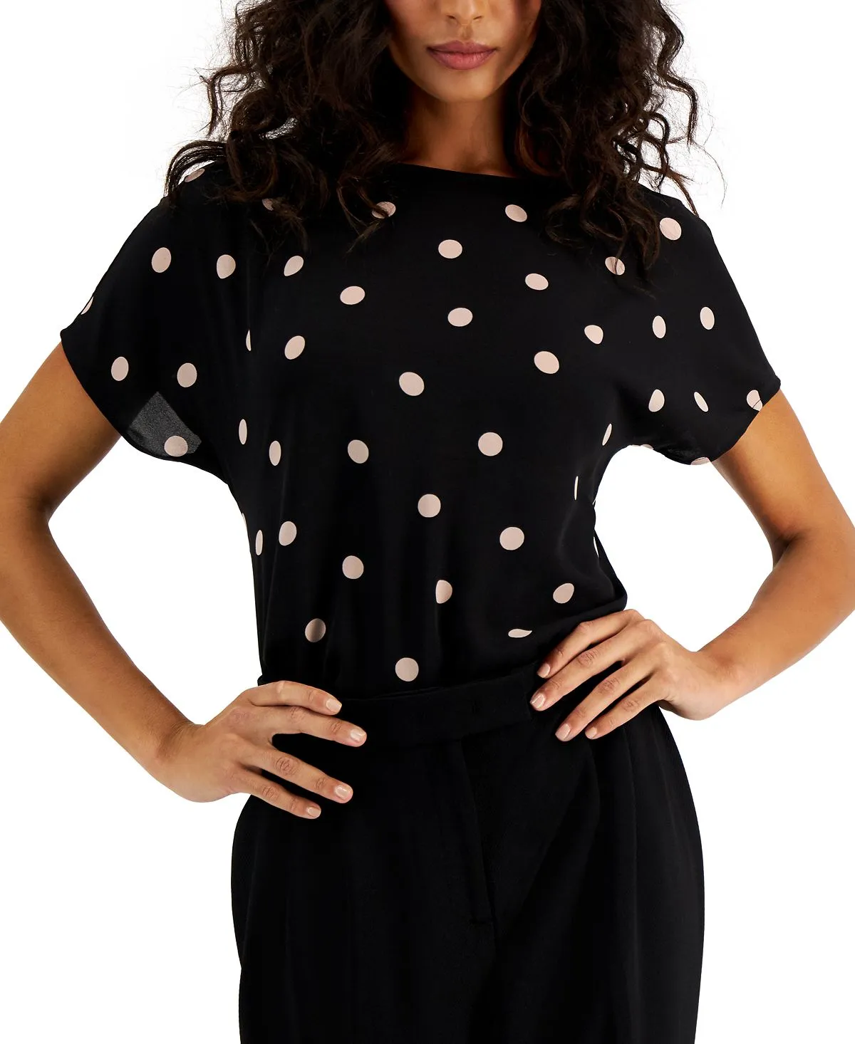 Anne Klein Polka Dot Boat Neck Blouse, Multi