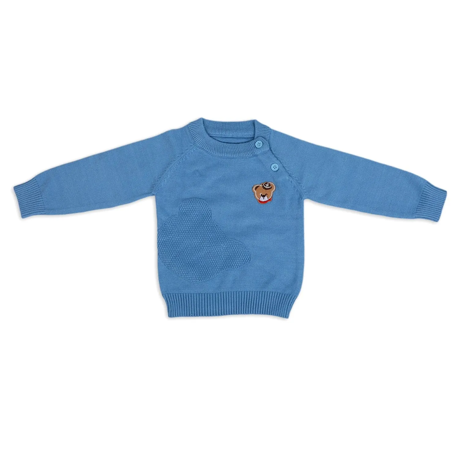 Bear Embroidery Premium Full Sleeves Knitted Sweater - Blue