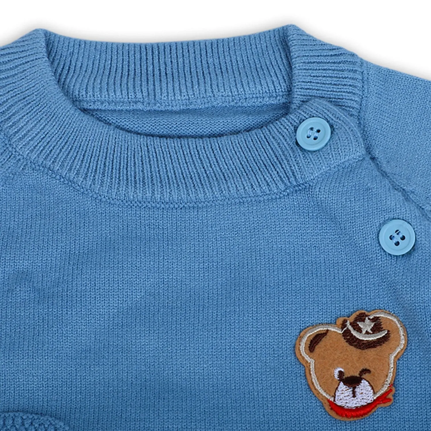 Bear Embroidery Premium Full Sleeves Knitted Sweater - Blue