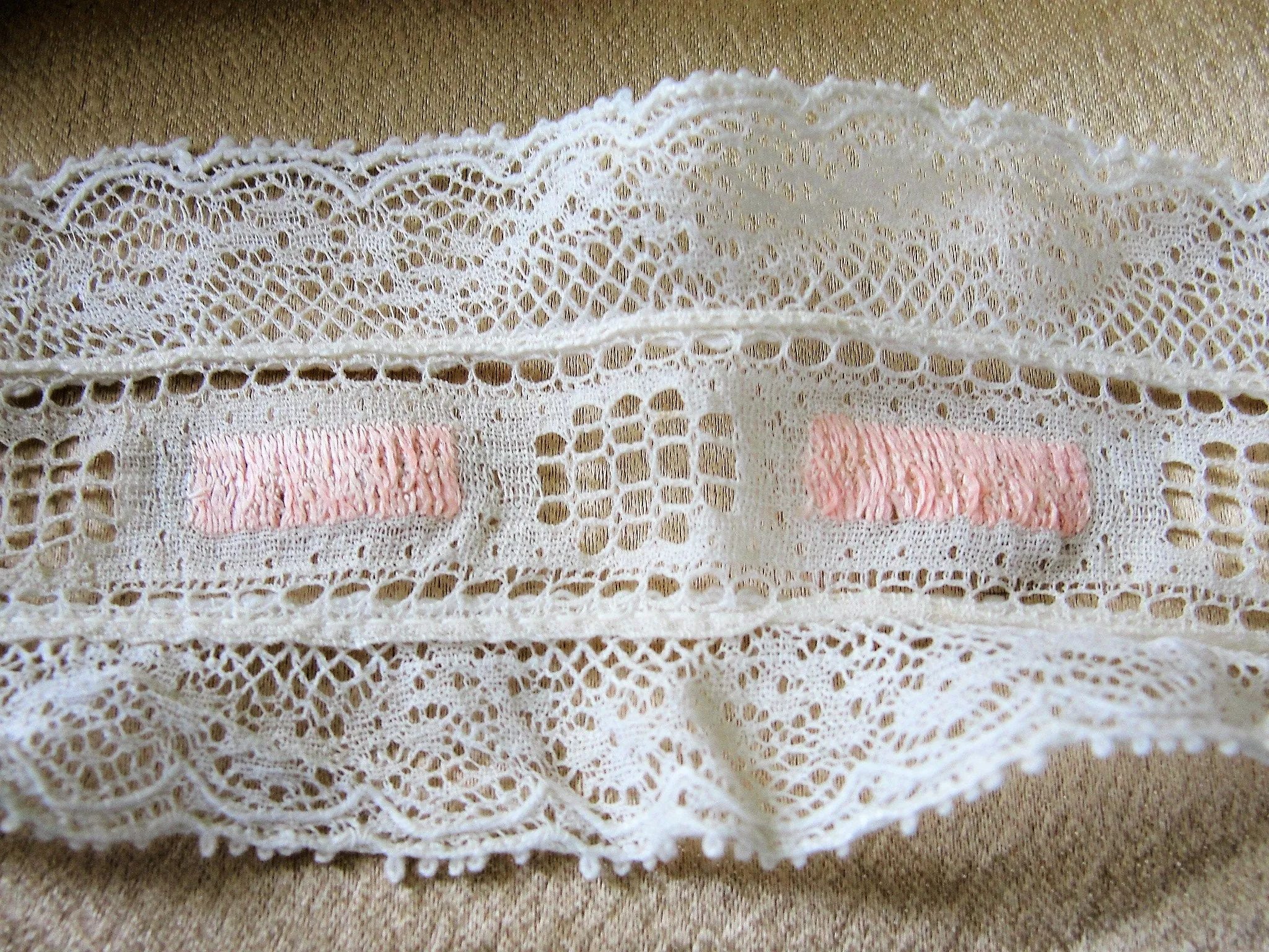 BEAUTIFUL Antique French Lace,Intricate Pink White Pattern,Cotton Trim,Dolls,Christening Gowns,Bridal, Edwardian Lingerie,Collectible Lace