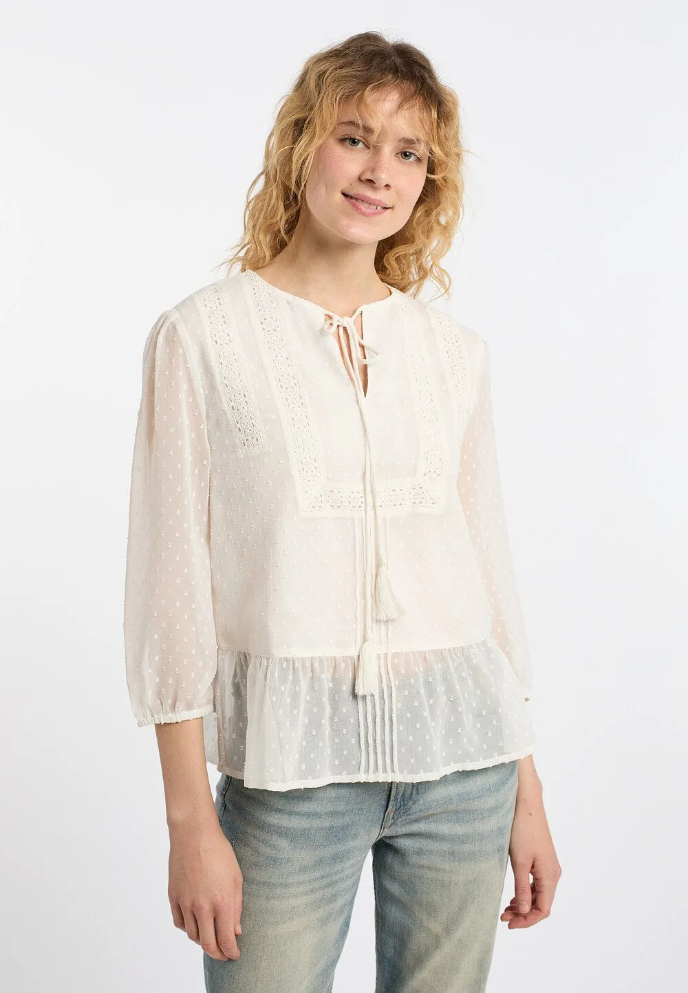 Blouse DreiMaster, white wool