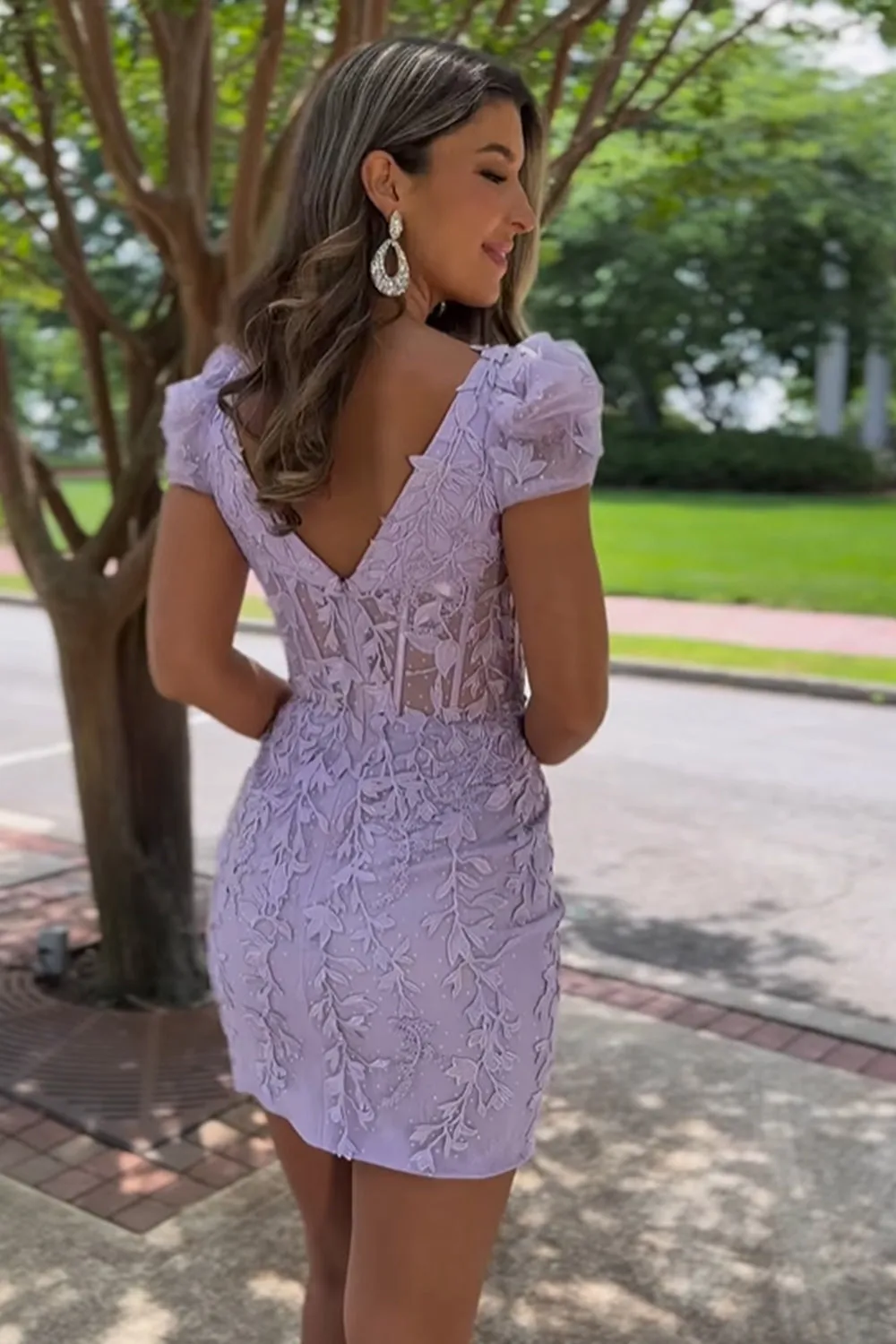 Bodycon Square Neck Lavender Homecoming Dress with Appliques