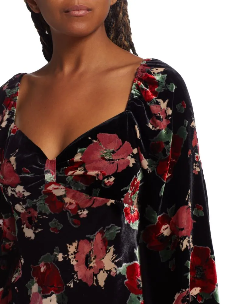 Bridgette Velvet Blouse with Rixo Floral Print in Black Pop