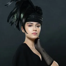 BW4437-Ladies Black Wool Pill Box Dress Hat