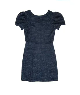 By Debra Girls Navy Boucle Side Ruched Cap Sleeve Dress