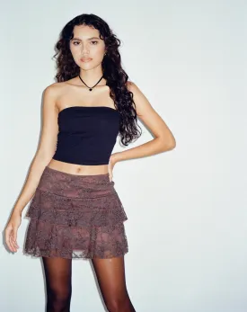 Camila Tiered Mini Skirt in Lace Chestnut Brown