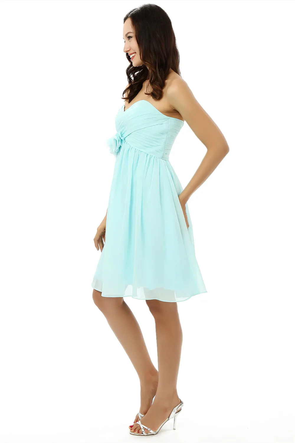 Chiffon Floral Knee Length Short Bridesmaid Dresses