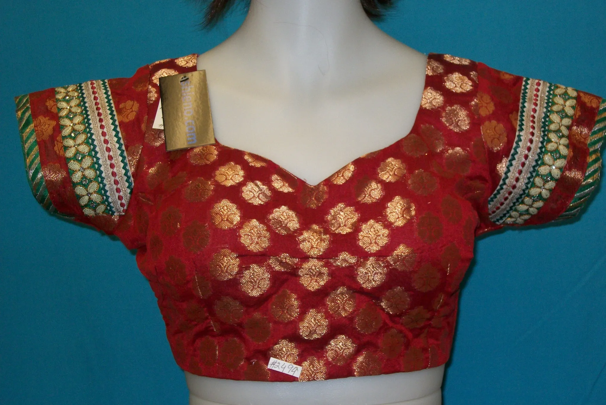 Choli 2494 Red Golden Brocade Saree Blouse Medium Size Shieno Sarees