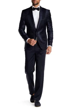 Contrast Placket Lace Tuxedo Jacket - Navy