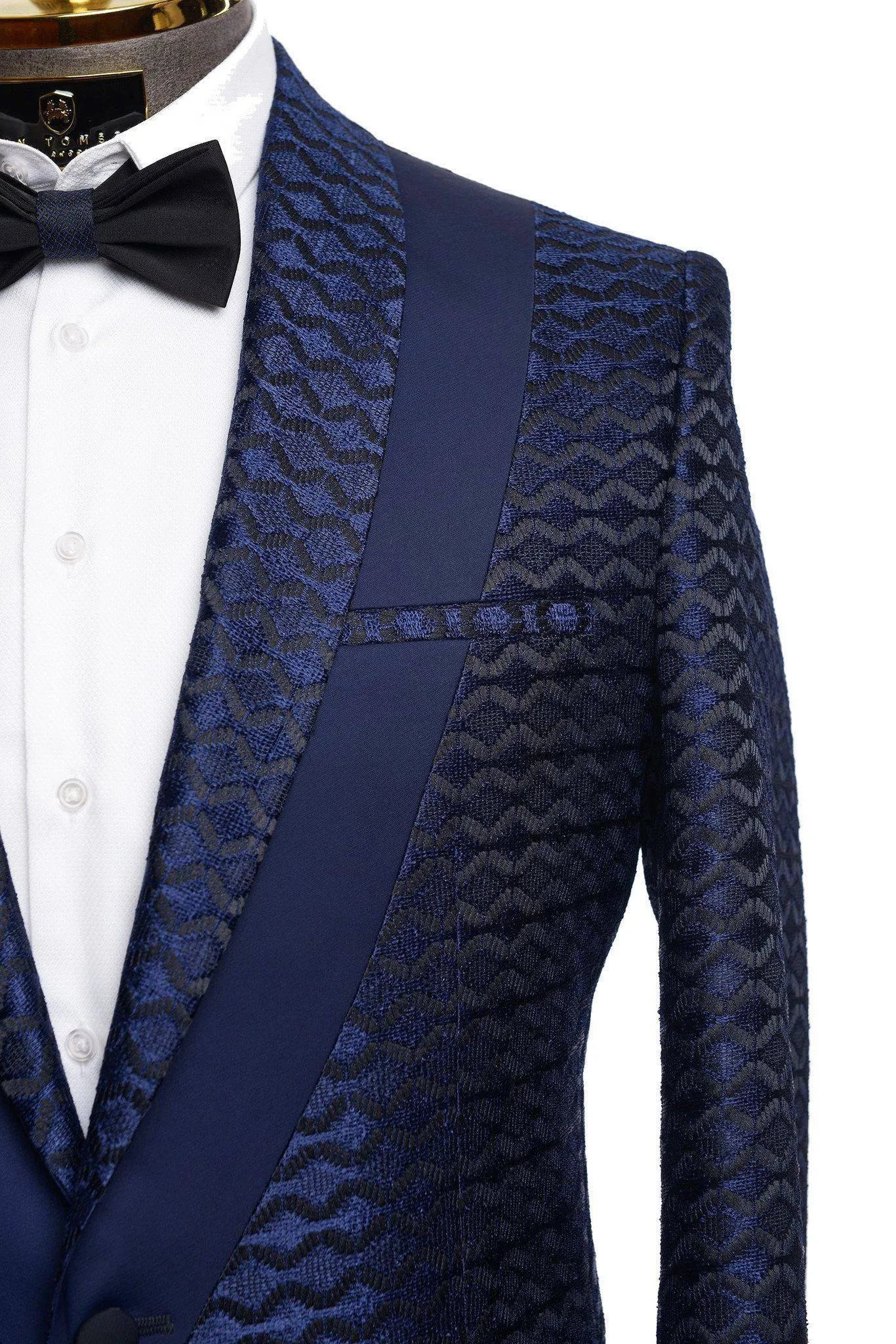 Contrast Placket Lace Tuxedo Jacket - Navy