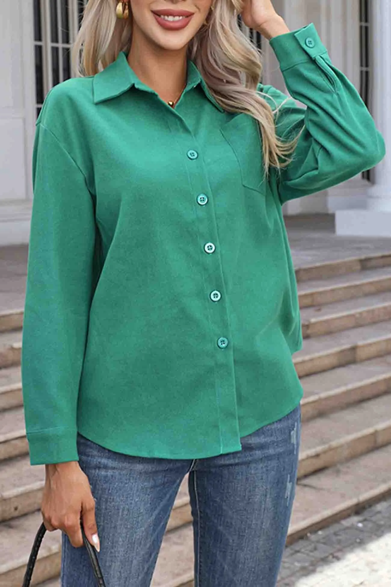 Corduroy Button Up Long Sleeve Blouse