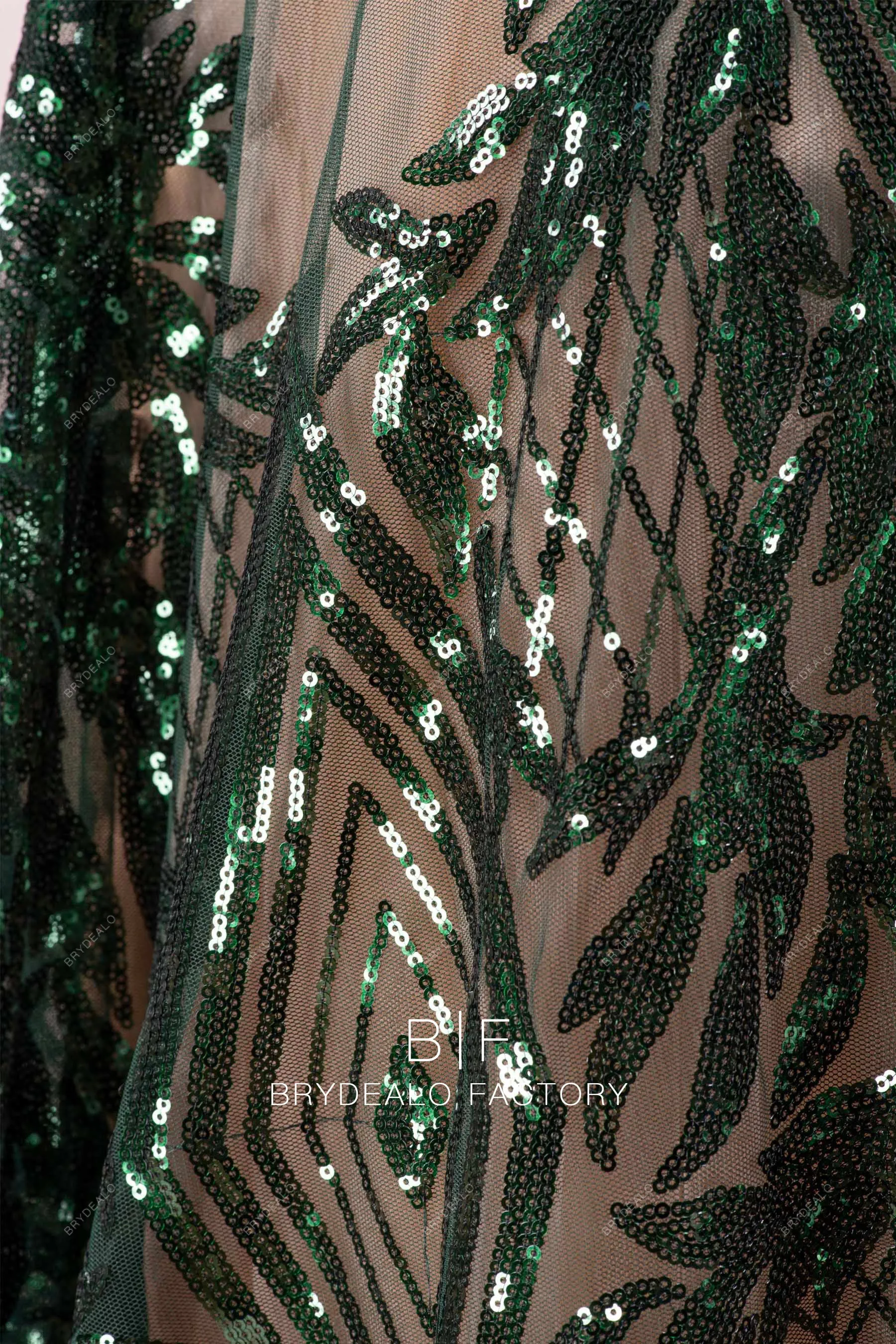 Dark Green Geometry Pattern Sparkly Sequin Fabric