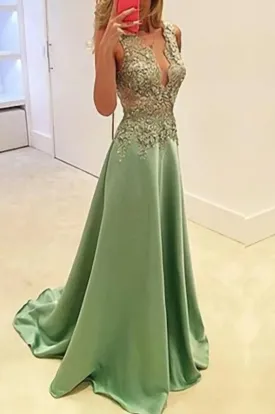 Deep V Neck Stunning A Line Sexy Long Long Prom Dresses