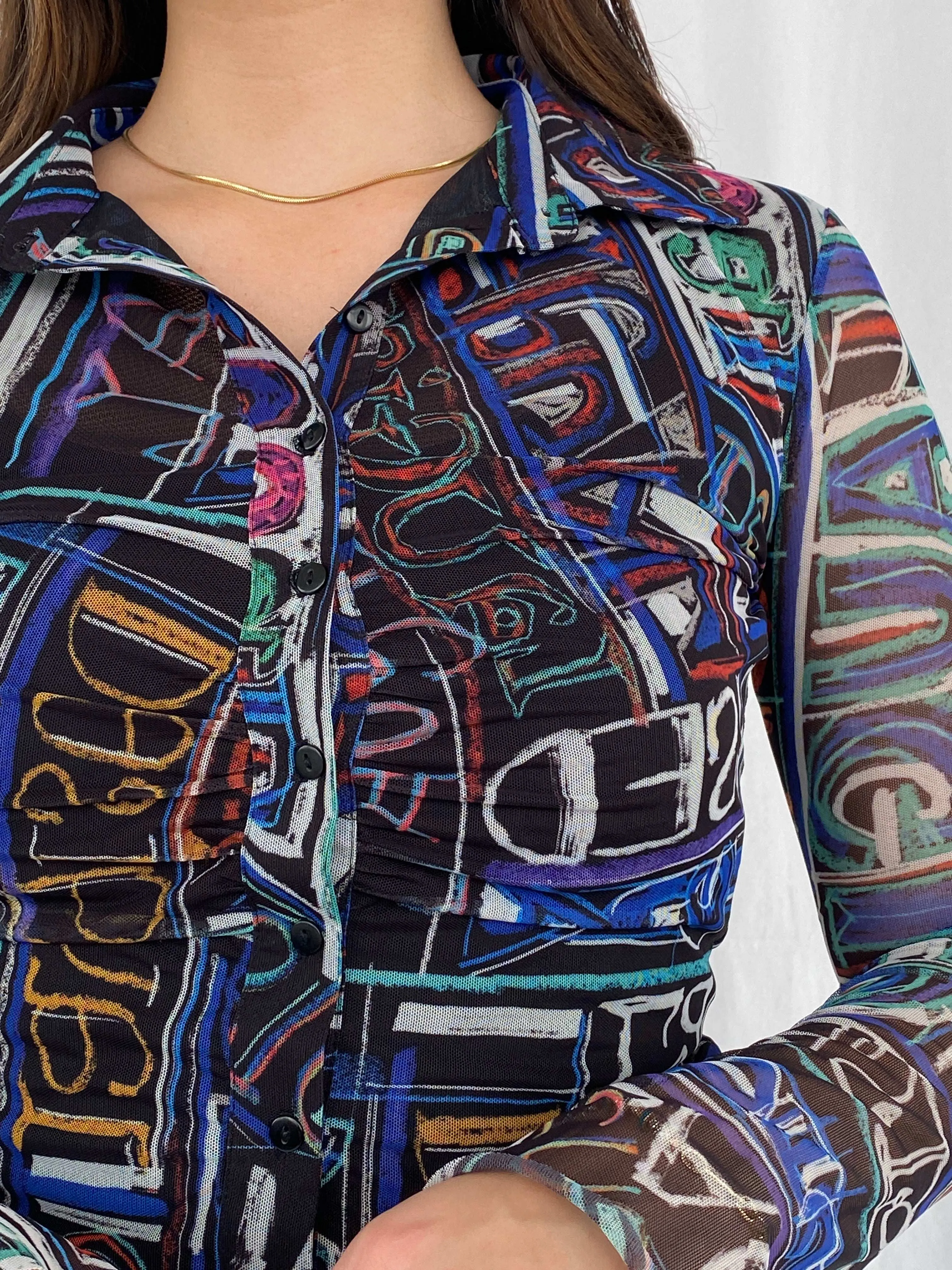 Desigual Mariscal Multi-Colored Sheer Shirt Size S