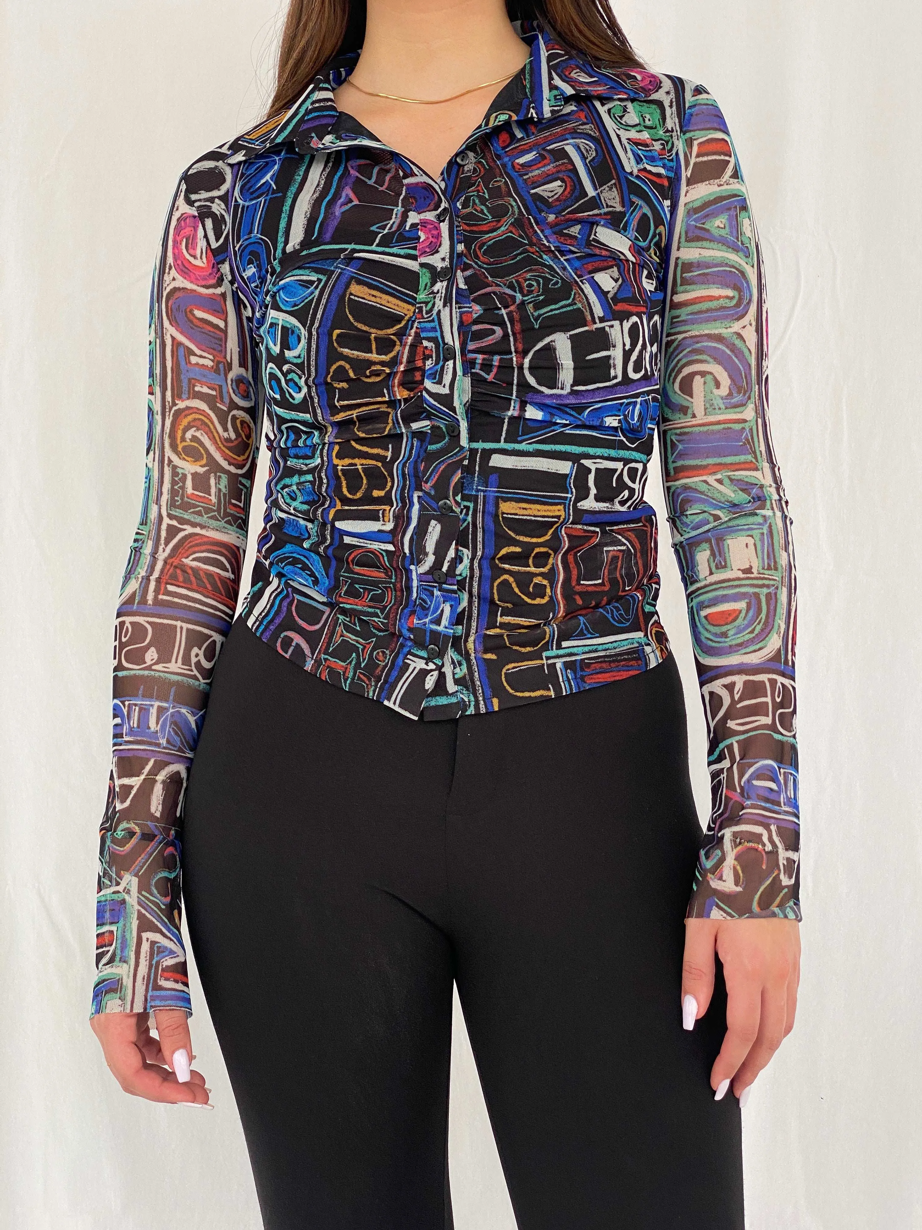 Desigual Mariscal Multi-Colored Sheer Shirt Size S