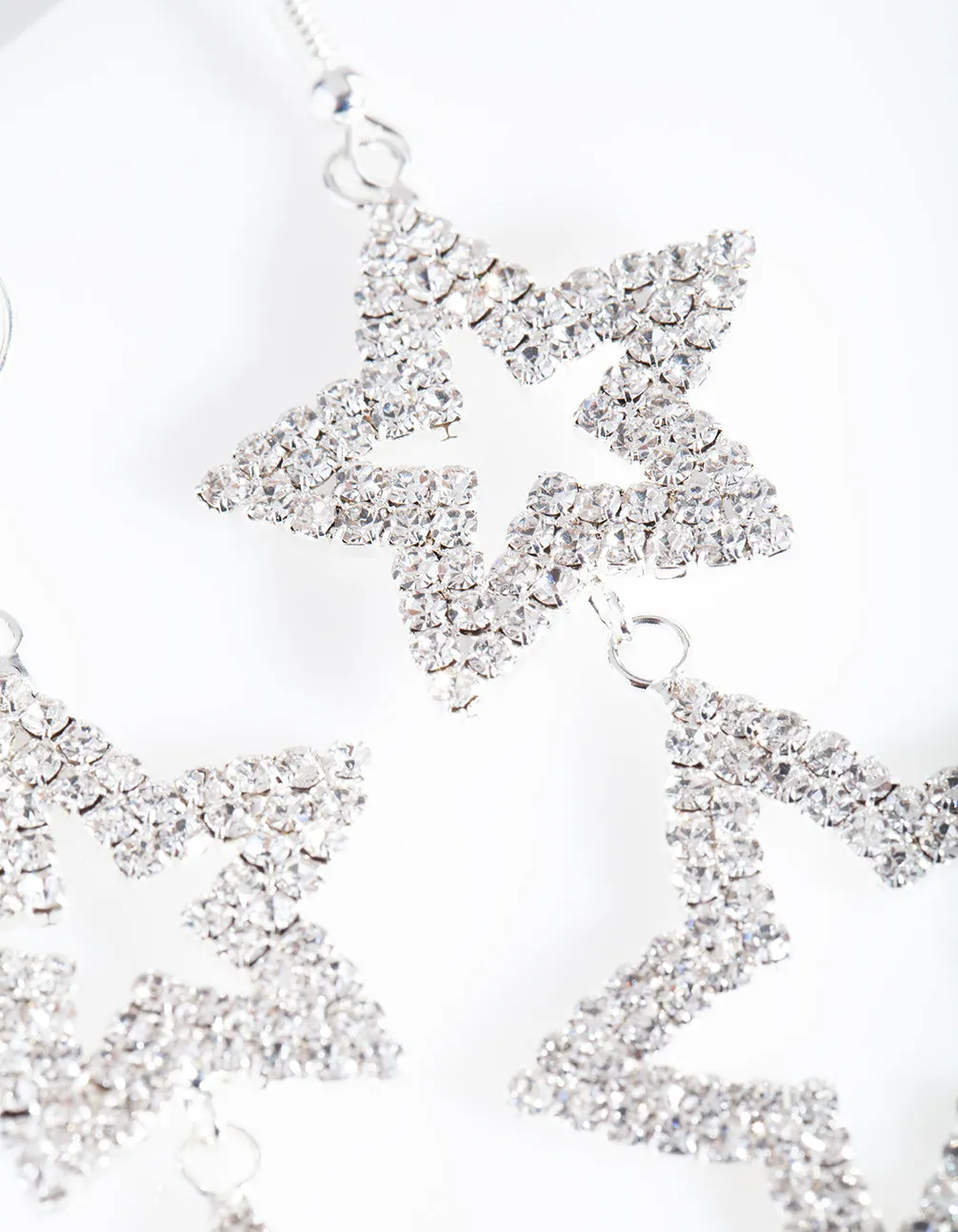 Diamante Double Star Drop Earrings