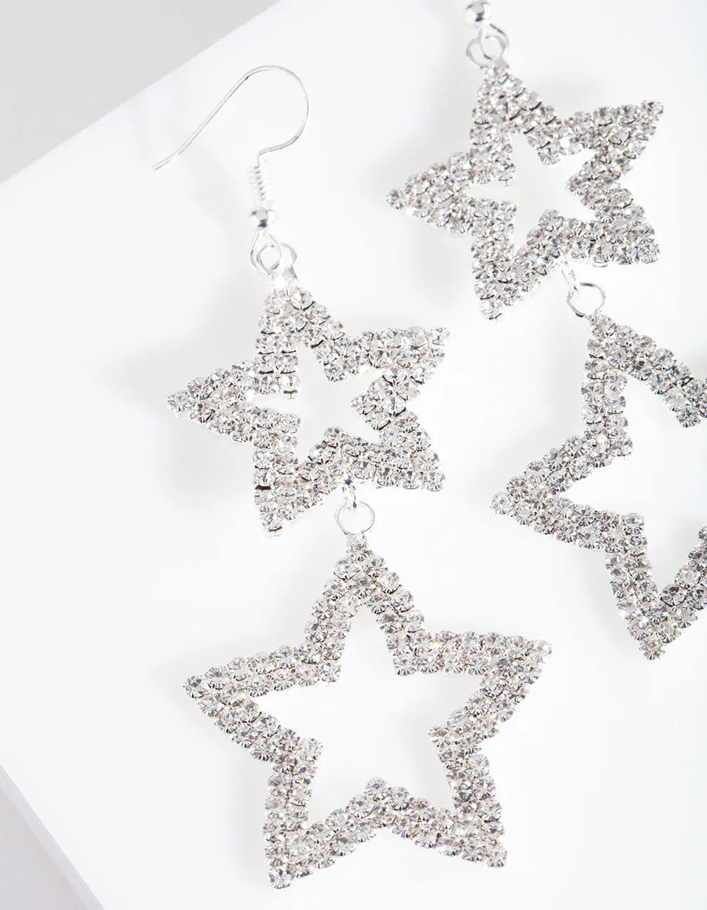 Diamante Double Star Drop Earrings