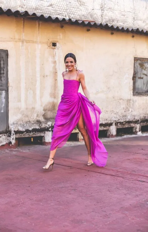 Glamorous Fuchsia Prom Dress Strapless Chiffon Evening Gown