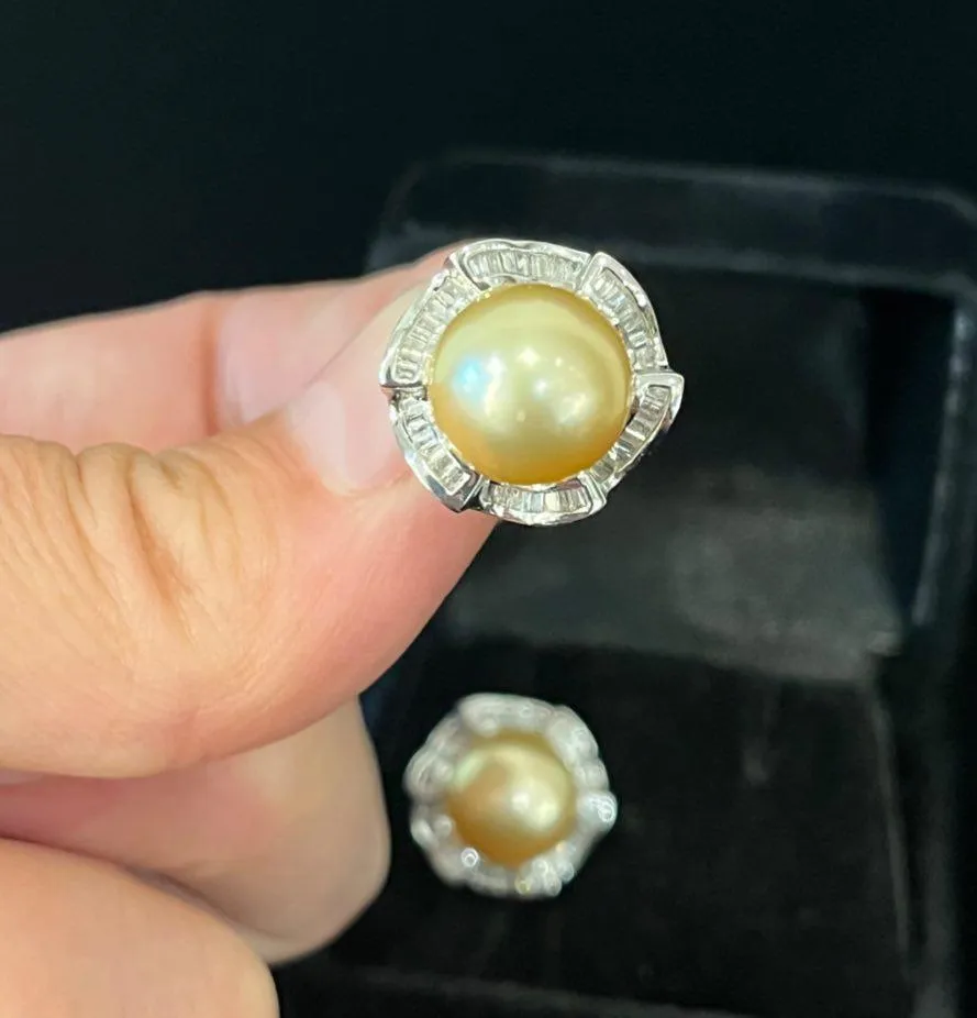 Golden South Sea Pearl and Diamond Earrings