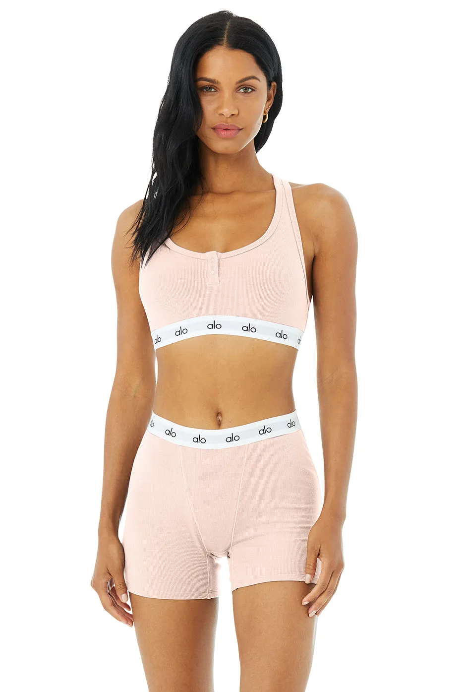 Icon Ribbed Henley Bra - Pink Mauve