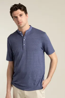 Indigo Blue Slub Linen Henley