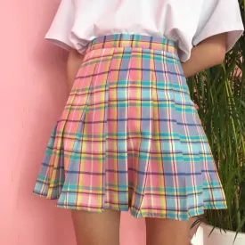 KittenAlarm - High Waist Cute Pastel Rainbow Mini Skirts