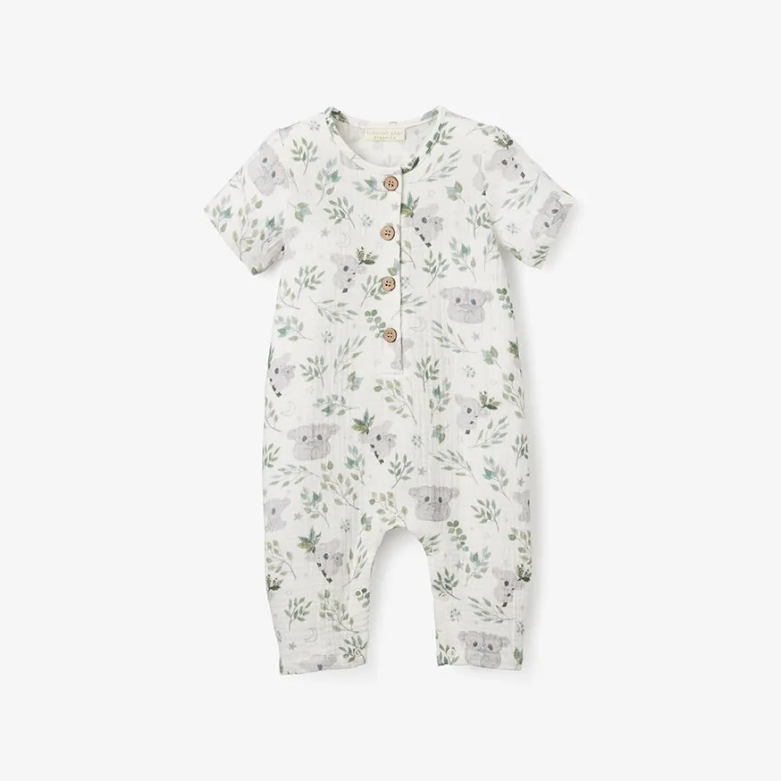 Koala Print Organic Muslin S/S Baby Jumpsuit