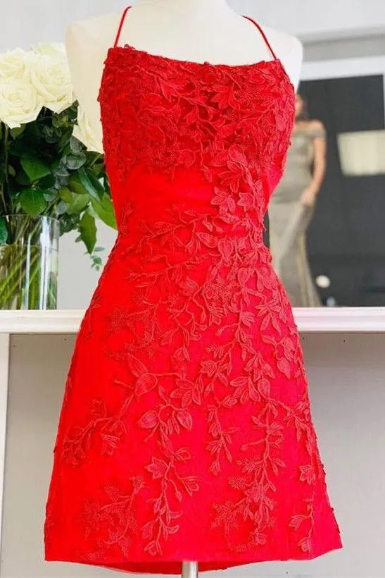 Lace Backless Red Short Homecoming Dresses Sexy Elegant Hoco Gowns