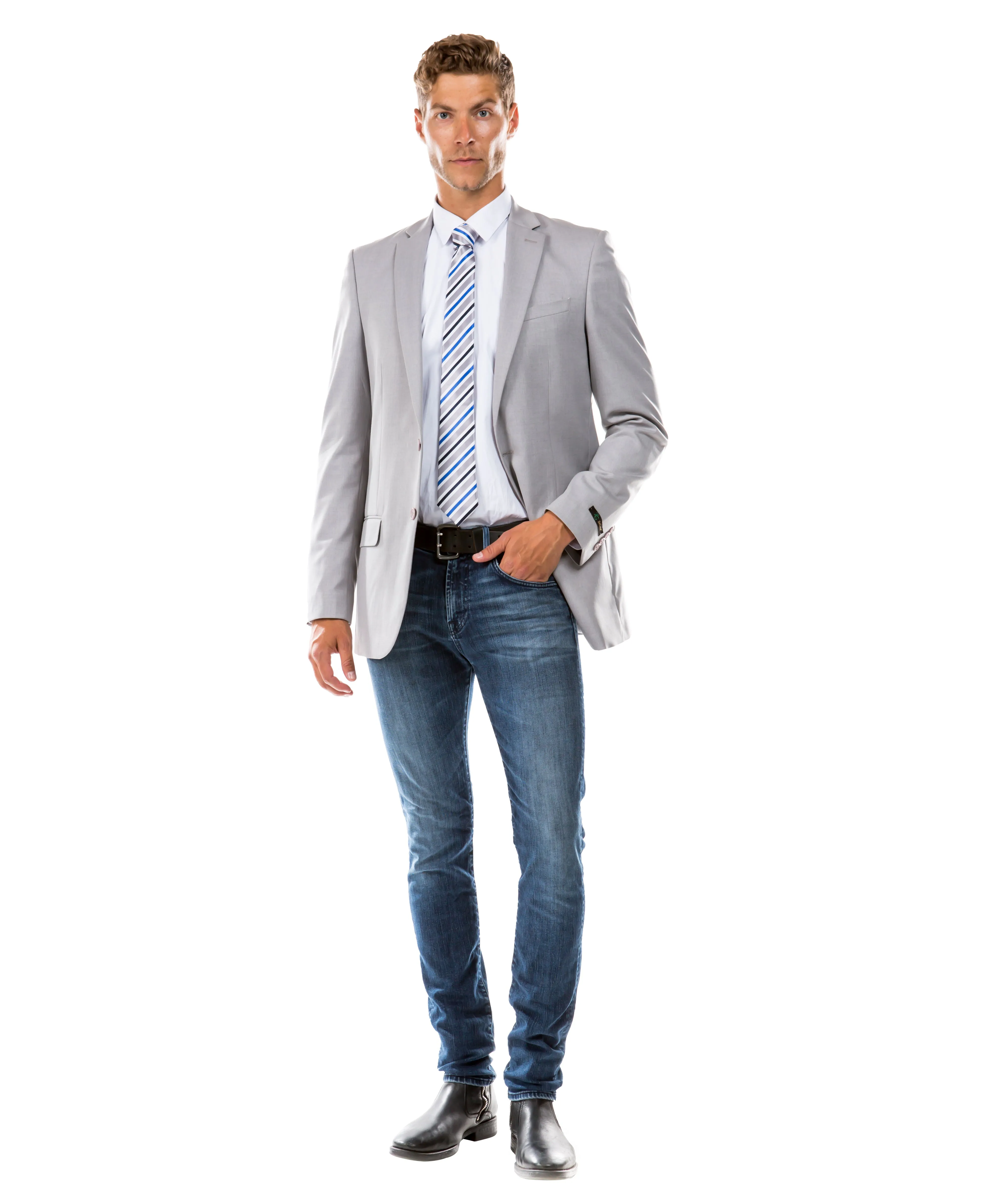 Light Grey Modern Fit Notch Lapel Jacket by Zegarie