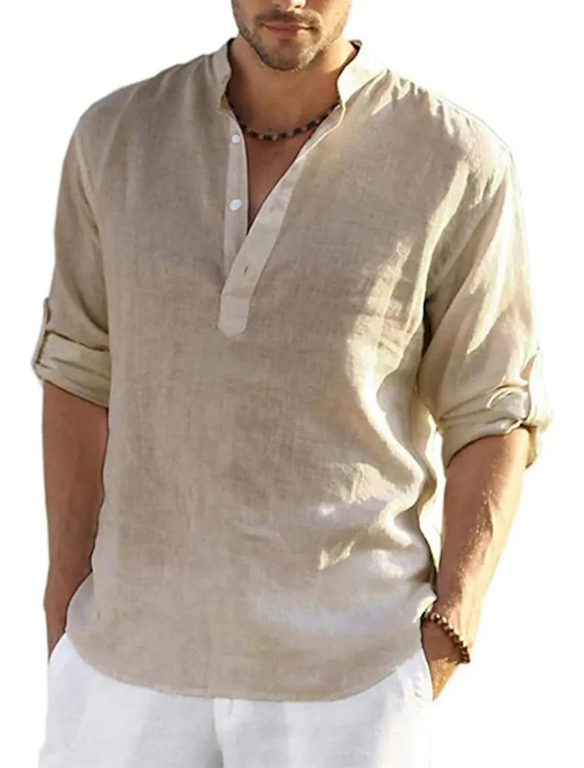 Men's Linen Quick Dry Button-Down Solid Color Henley Shirt