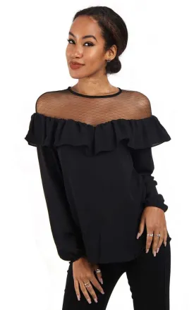 Net and Chiffon Ruffle Detail Blouse Top