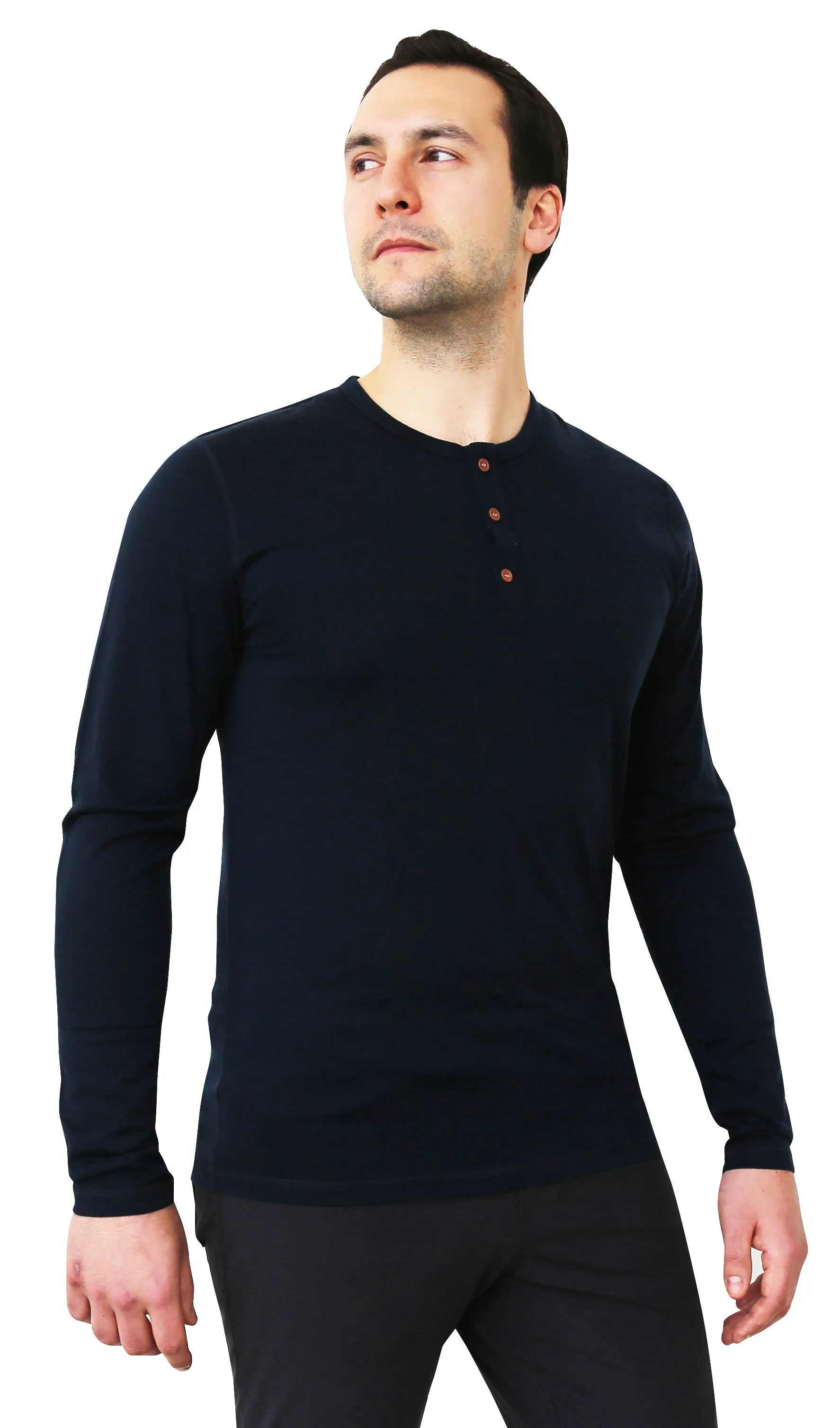 NorthWool Men's 100% Merino Wool Long Sleeve Henley Base Layer Shirt 260 GSM