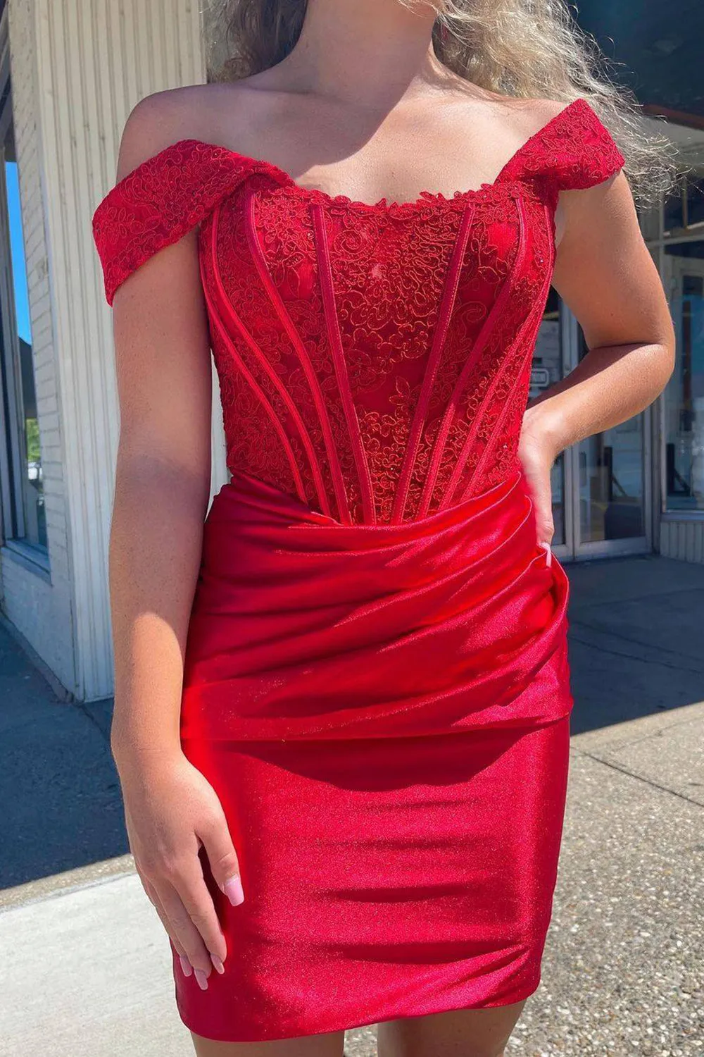 Off the Shoulder Bodycon Short Homecoming Dress with Appliques,Short Graduation Dresses