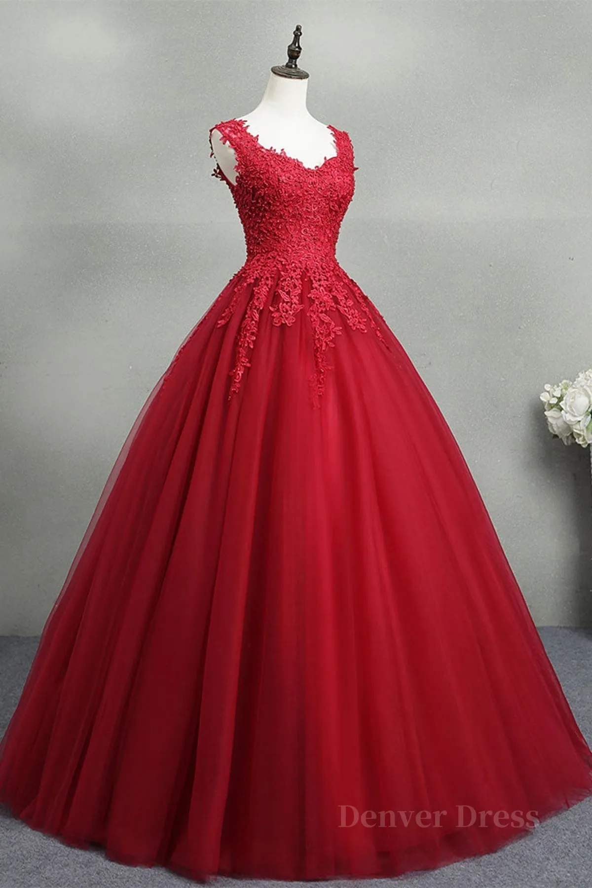 Open Back Red Lace Long Prom Dress Red Lace Formal Evening Dress Red Ball Gown