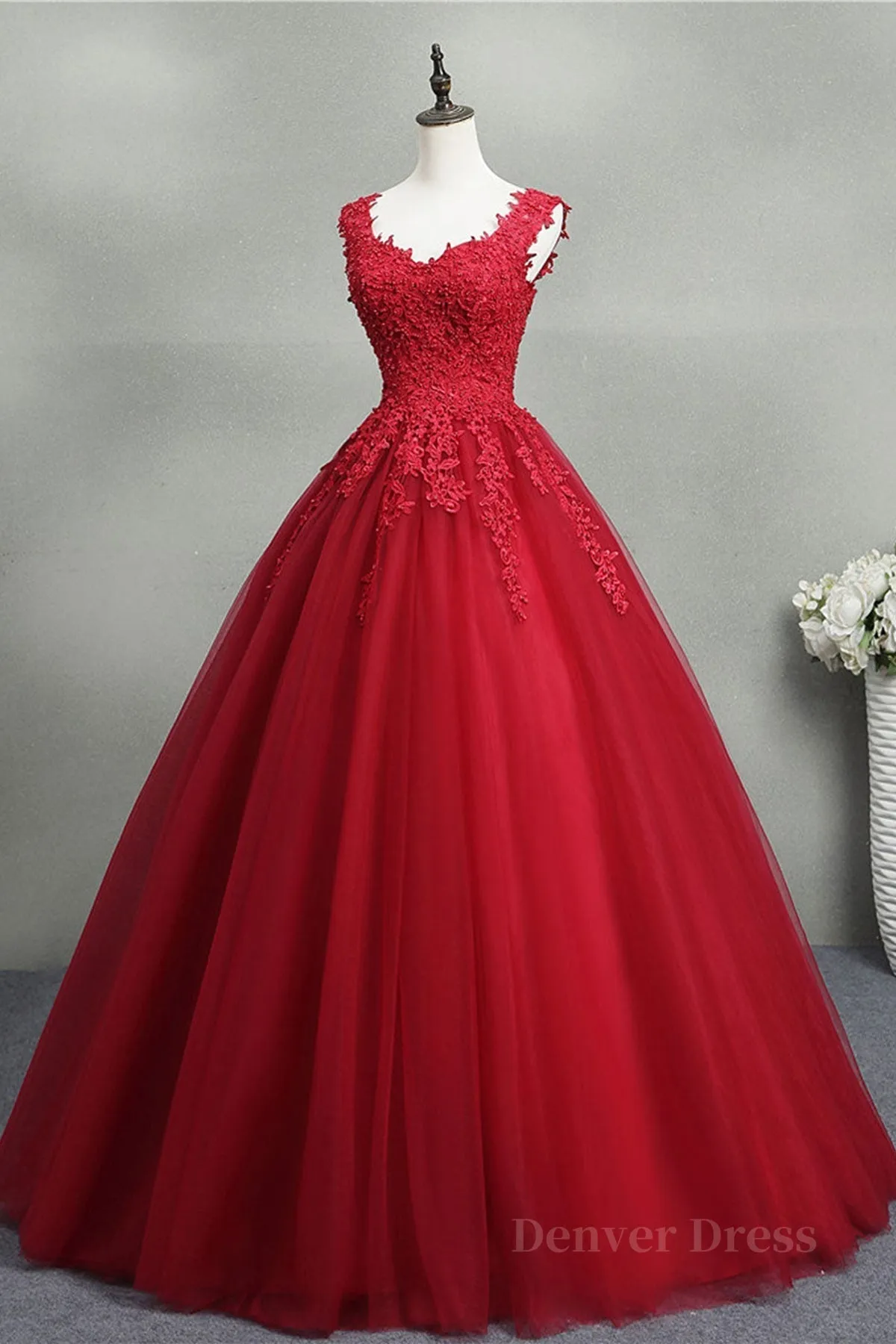 Open Back Red Lace Long Prom Dress Red Lace Formal Evening Dress Red Ball Gown