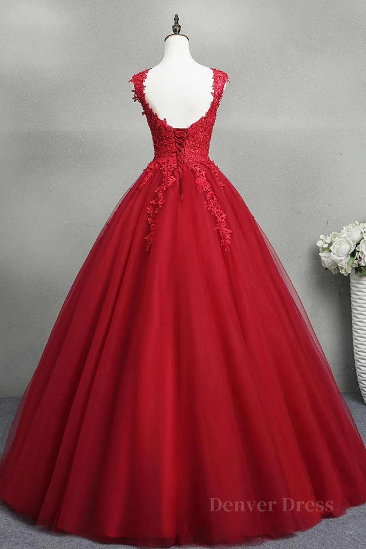 Open Back Red Lace Long Prom Dress Red Lace Formal Evening Dress Red Ball Gown