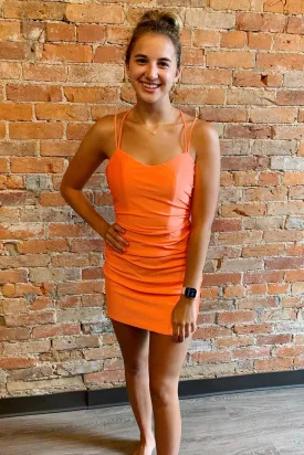 Orange Spaghetti Straps Short Homecoming Dresses,Cocktail Dresses Parties