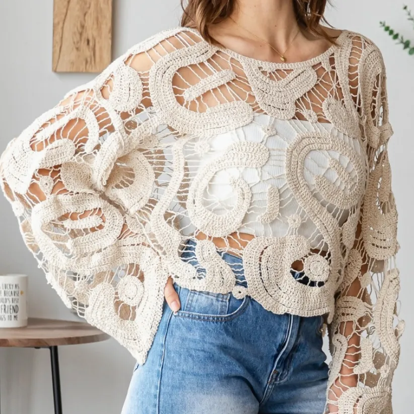 Payton Sheer Natural Crochet Top