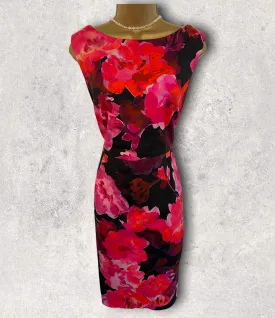 Phase Eight Pink & Black Floral Sleeveless Stretch Cotton Dress UK 14 US 10 EU 42